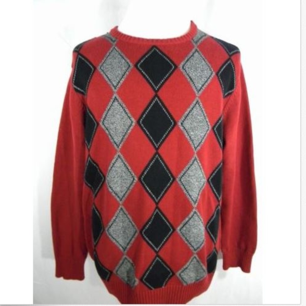 Geoffrey Beene Men Sweater Crewneck Argyle-Knit XL
